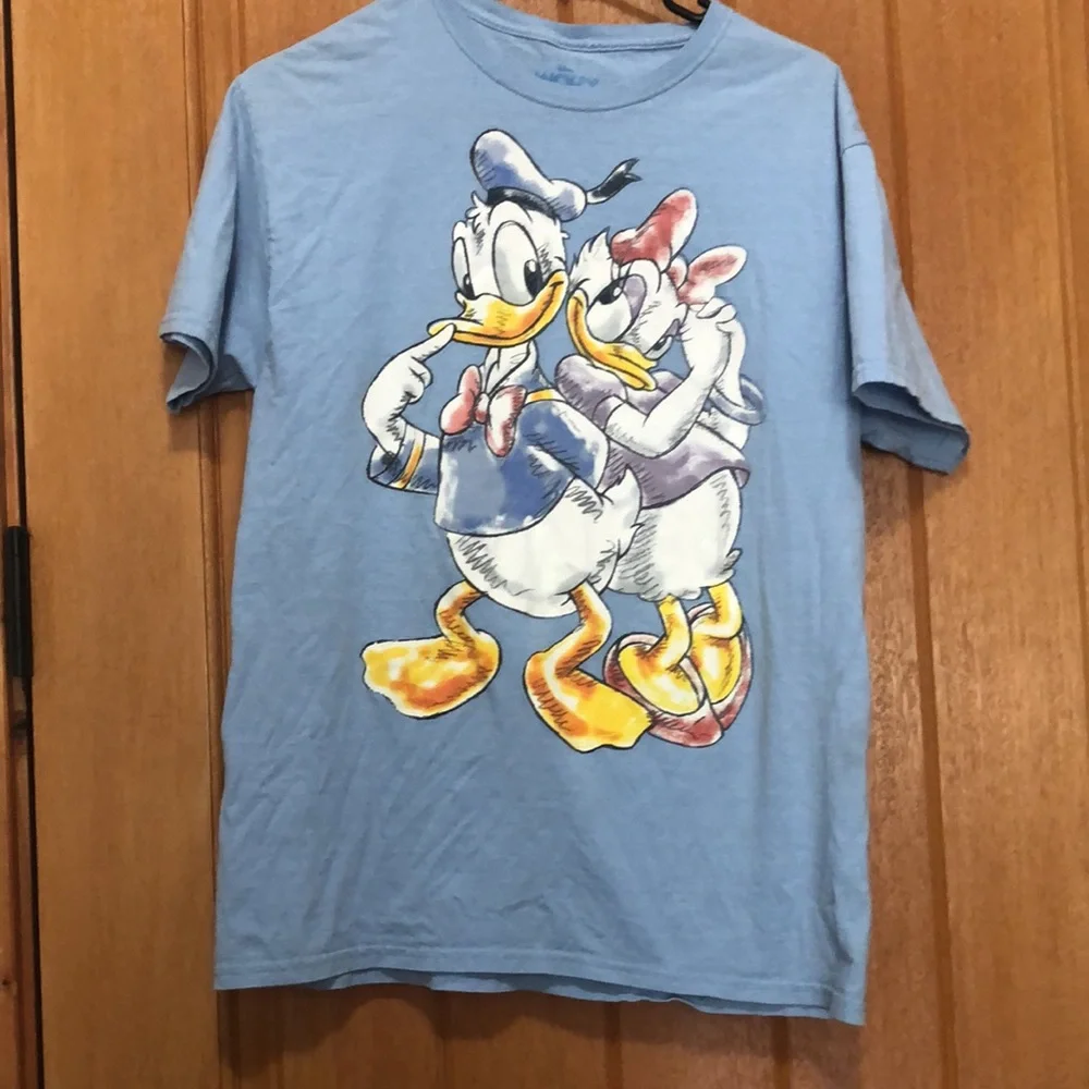 Small Disney Donald and Daisy Duck short sleeve tee shirt shirt light blue - Picture 3 of 7